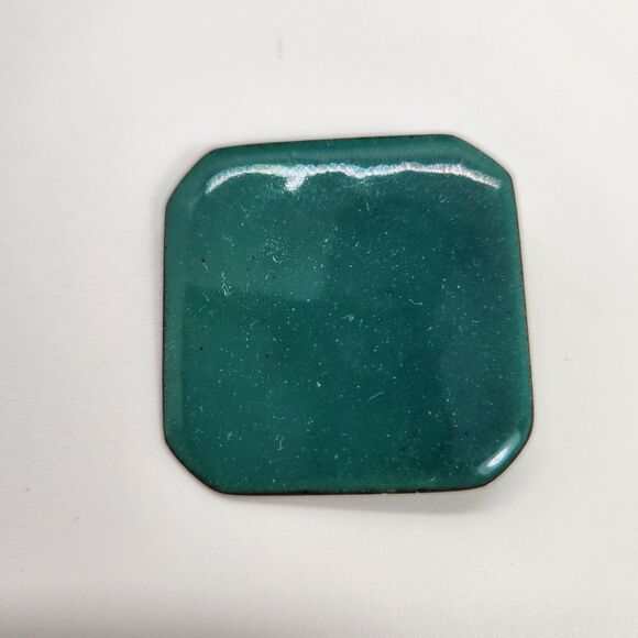 2 Large Copper Enamel Brooch Pins VTG Circle Octagon Shape Modernist MCM + Box - Picture 5 of 5